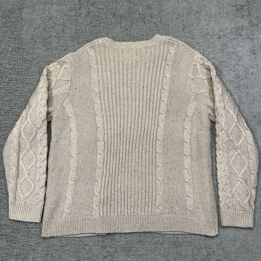 Lucky Brand Wool Blend Sweater Mens XXL Cable Knit Crewneck Fisherman Tan‎